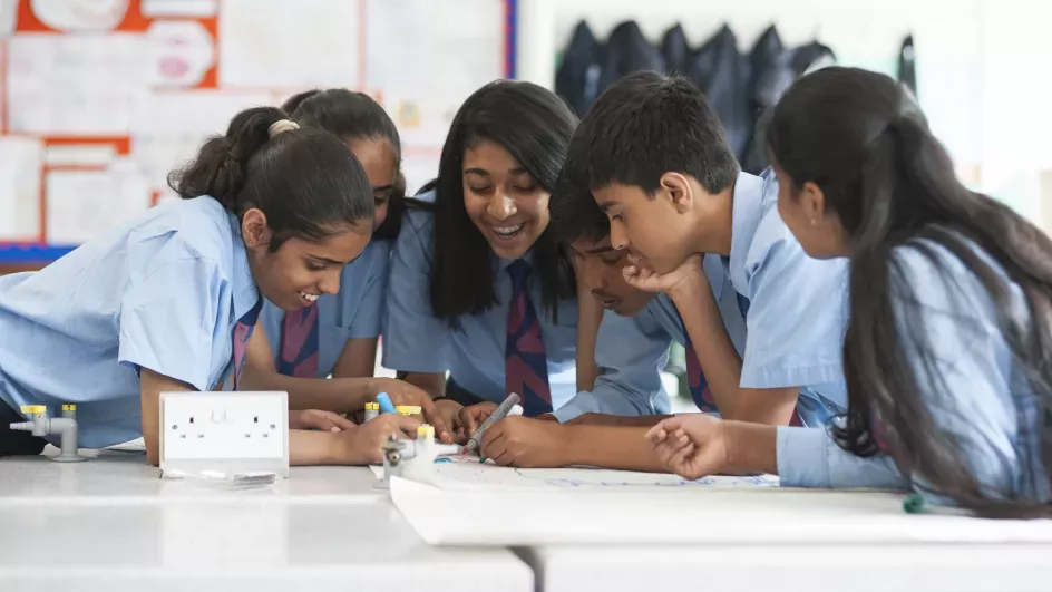 Pupils working as a group on a written task