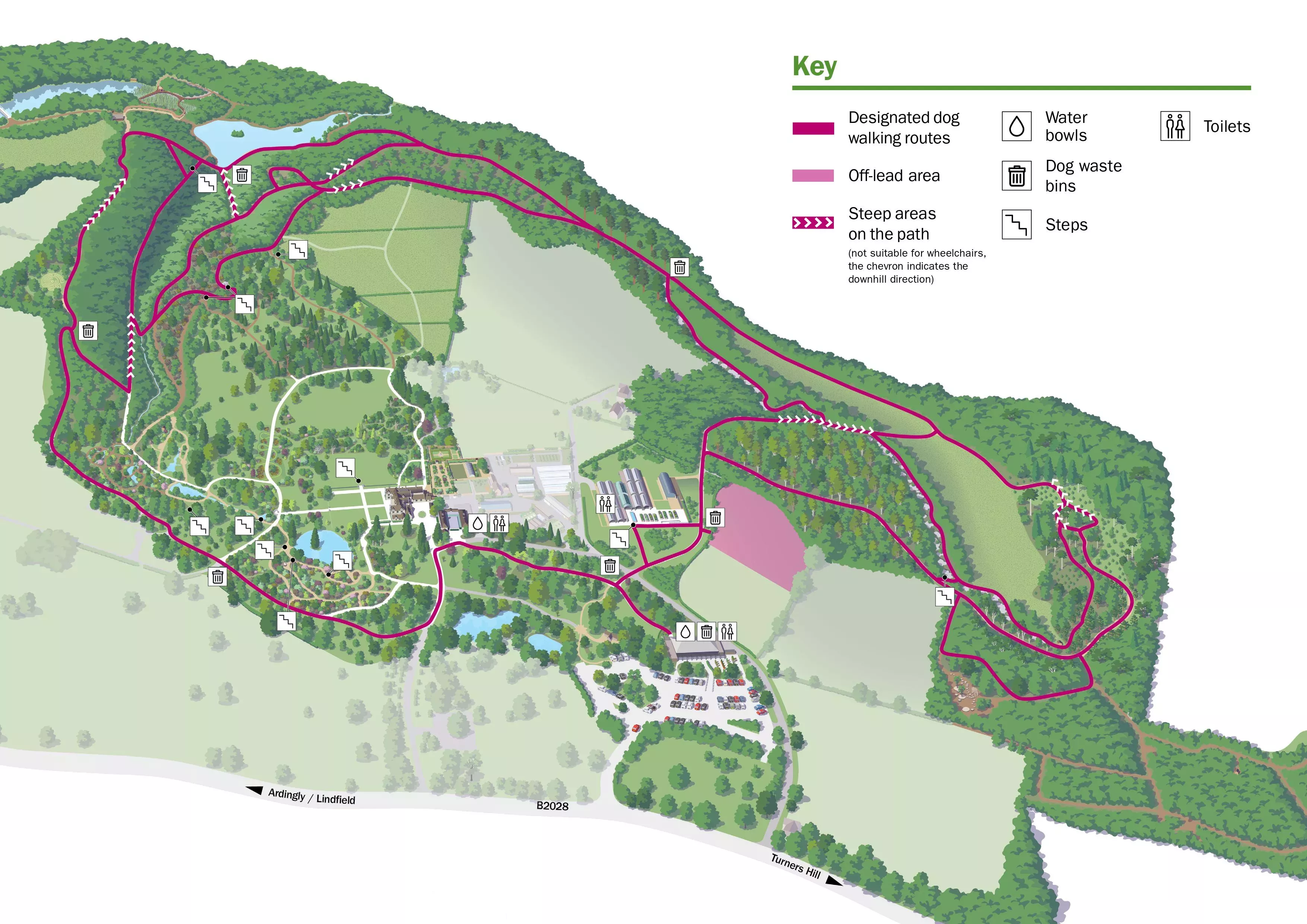 A map of dog walking routes at Wakehurst