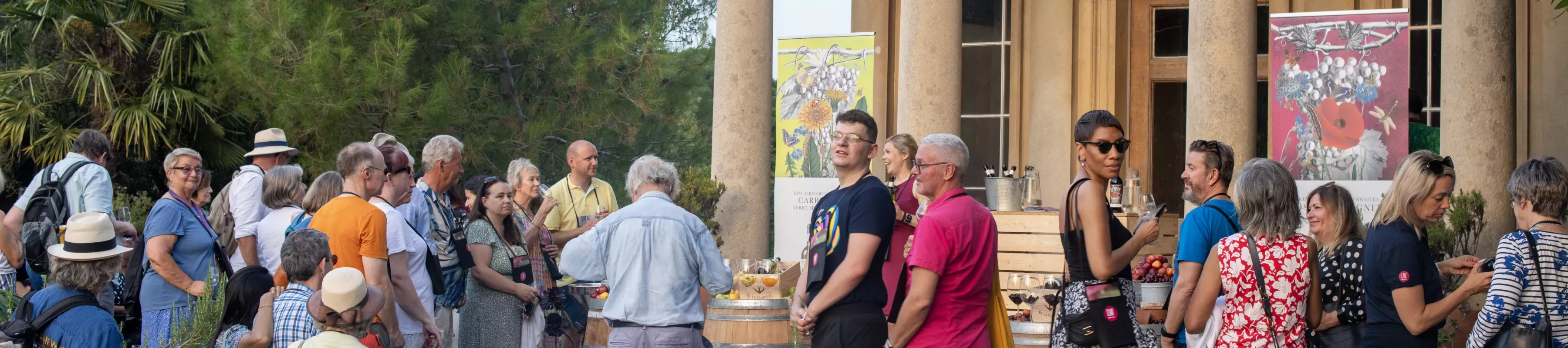 Wine tasting outside King William's Temple at Kew