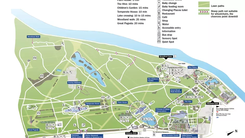 A graphic of Kew Gardens with labels