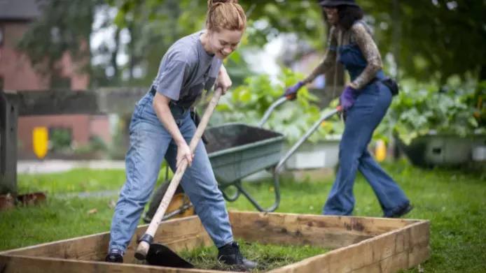 Two women gardening