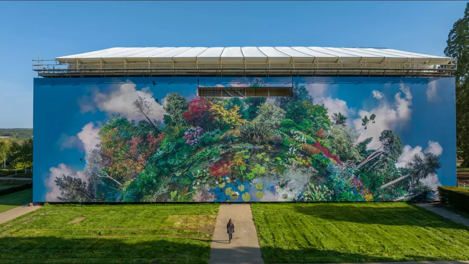 Large canvas with multicoloured plants and wildlife collage