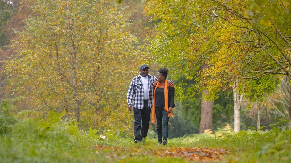 Couple enjoying an autumnal stroll