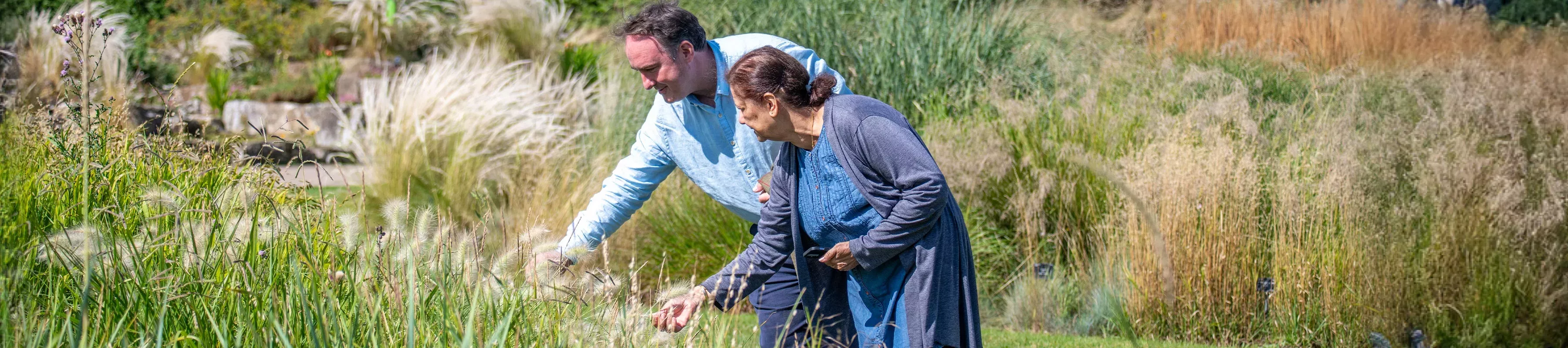 A pair of people standing in the garden