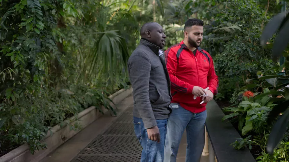 Researchers looking at plants in Kew's Palm house