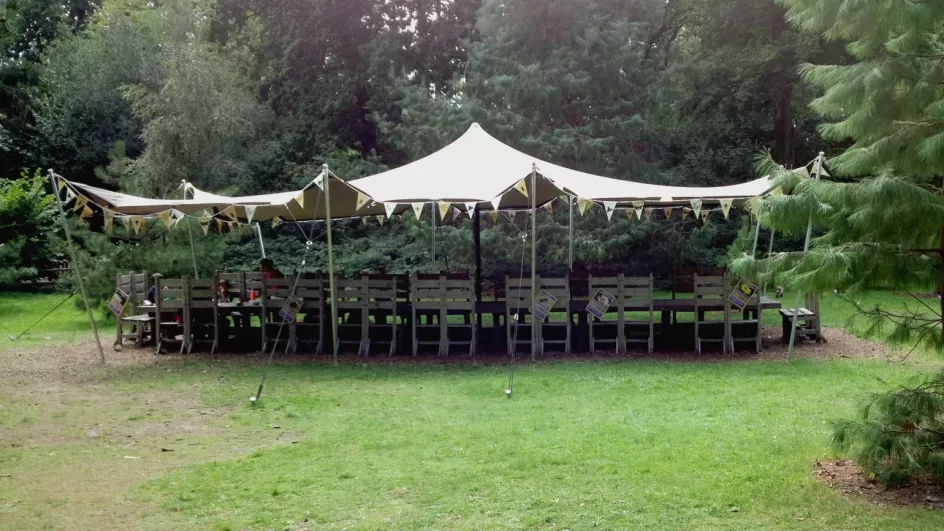 Our Giant Picnic Table is a great spot for a quick lunch near the Natural Area 